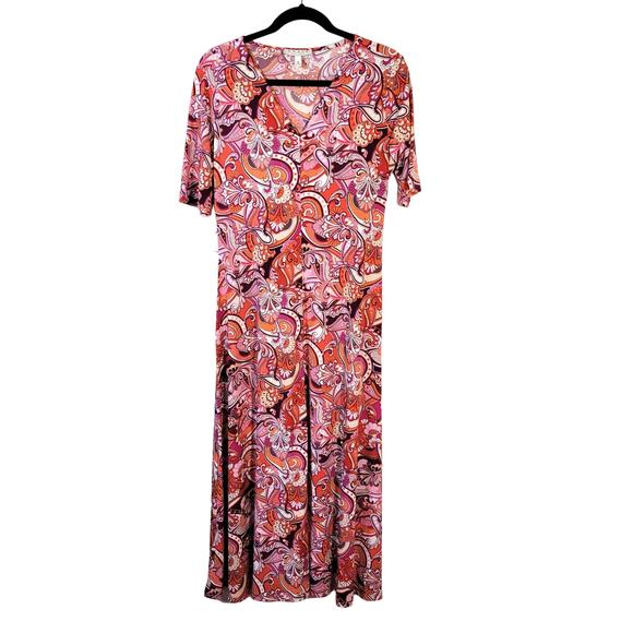 Chaus Midi Dress Women's M Orange Purple Paisley Vintage Coastal Boho NWT READ - Picture 1 of 11